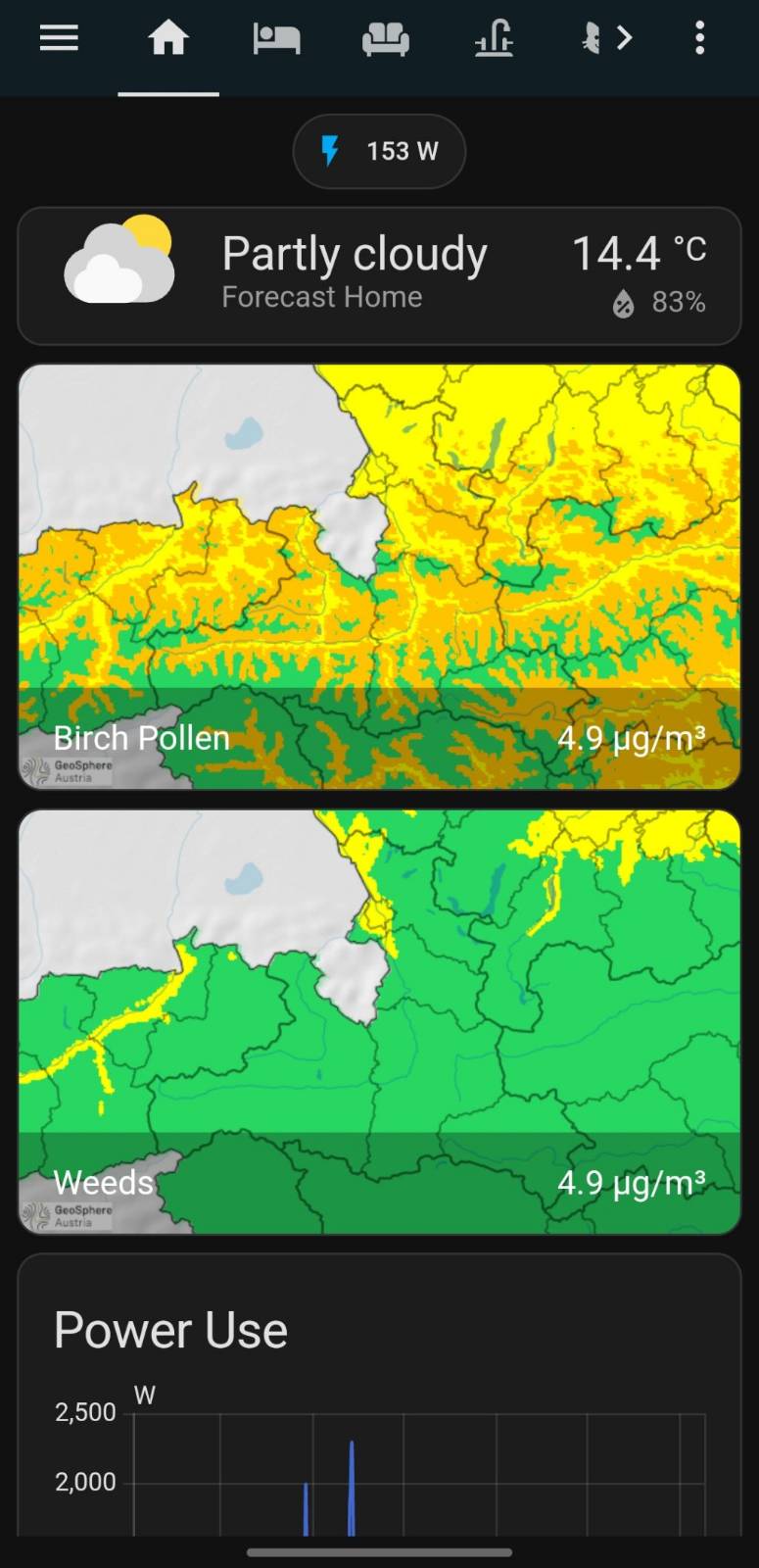 pollen maps in Home Assistant dashboard